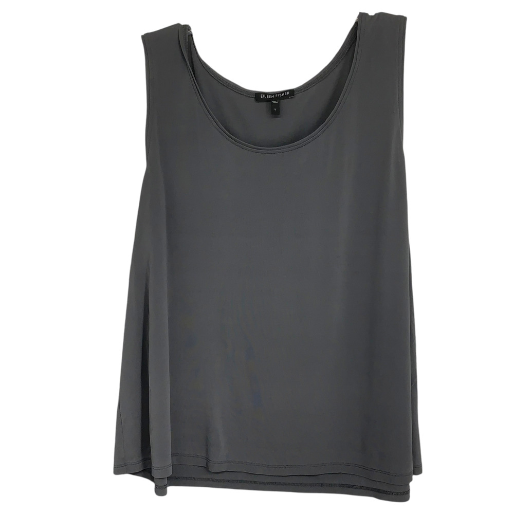 Eileen Fisher Gray 100% Silk Tank Shell Sleeveless Top Sz L Quiet Luxury Minimal - Picture 2 of 6